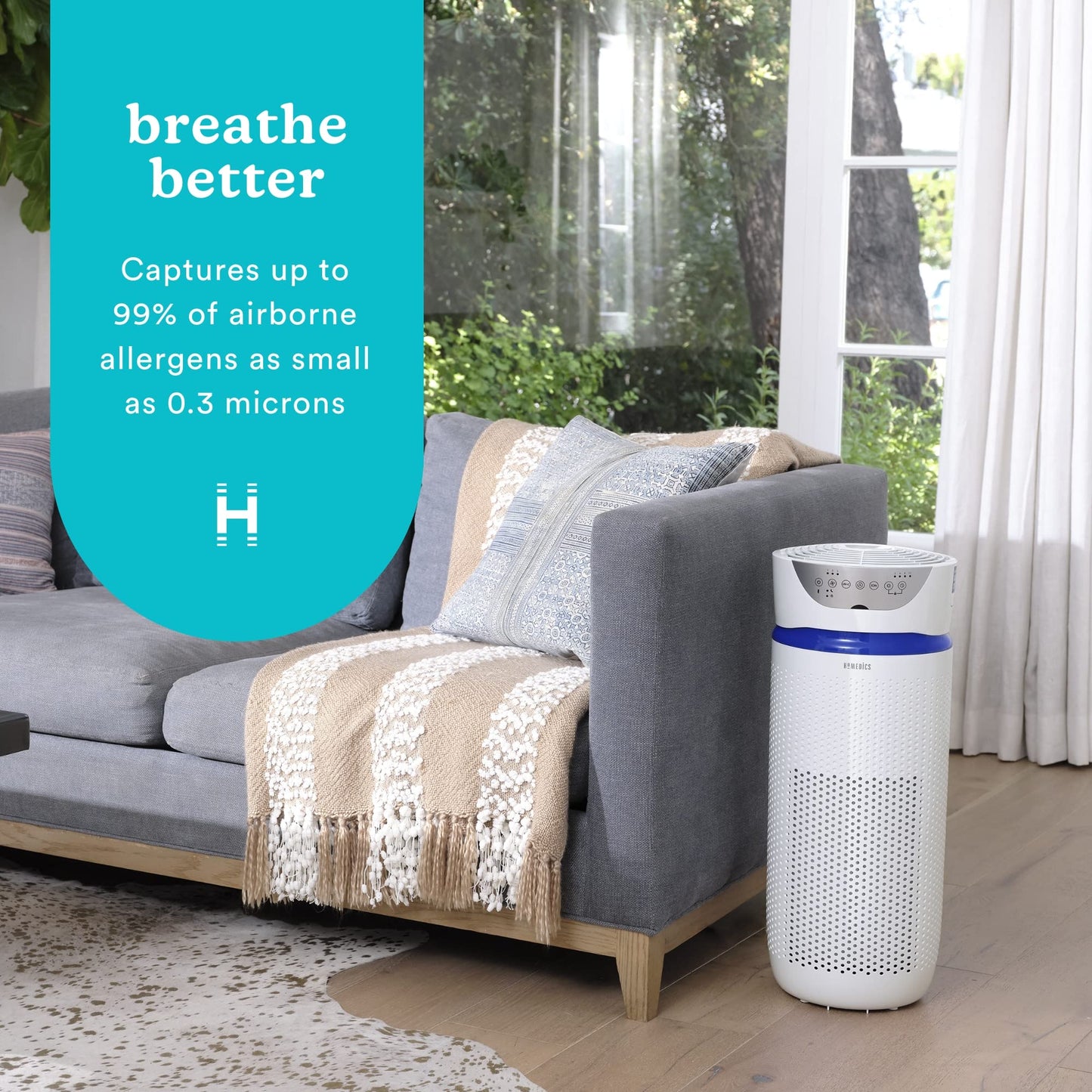 Homedics 5-in-1 UV-C Air Purifier - 360-Degree HEPA Filter for 1,593 Sq Ft
