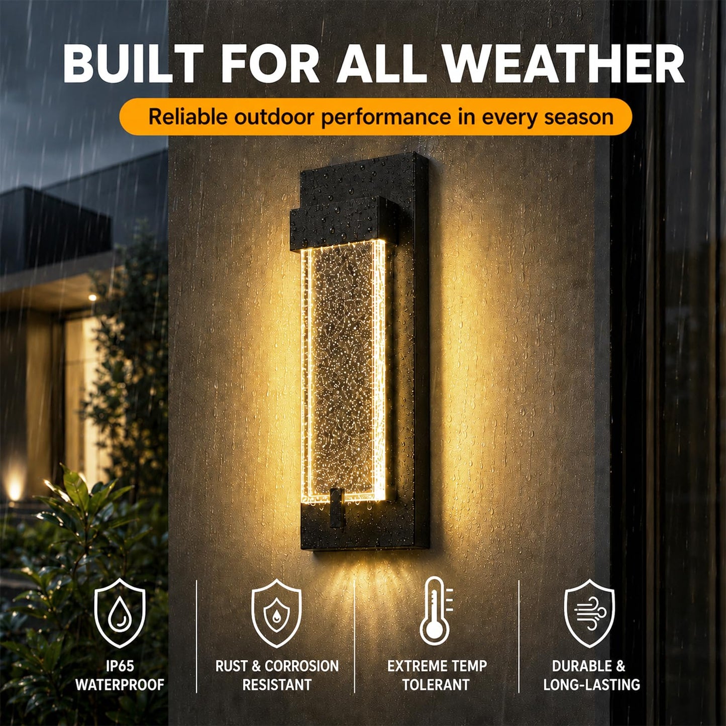 iYogaled Modern Outdoor Wall Lights with Crystal Bubble Glass, 12 Inch Waterproof Exterior Sconce, 5CCT Adjustable & Dimmable Porch Lights, Black
