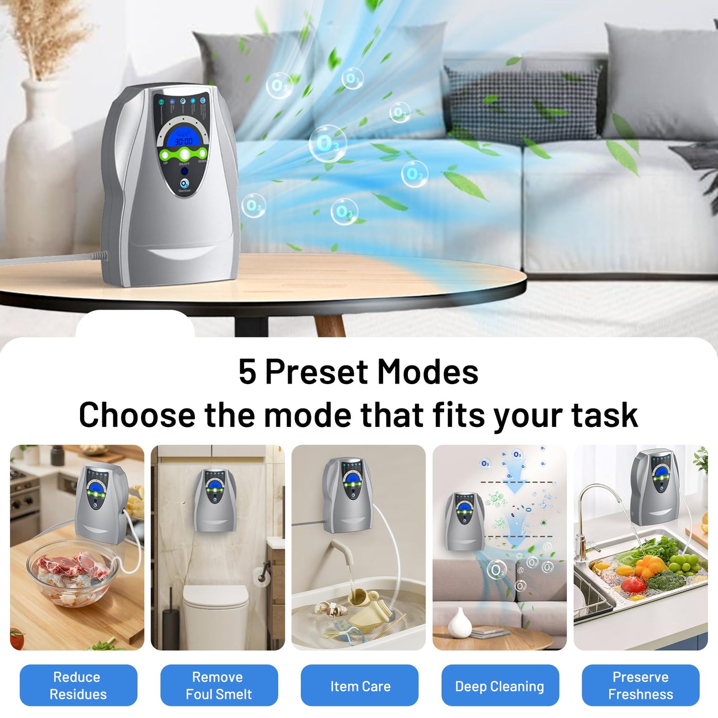 Ozone Machine Generator, Multifunctional with Timer, 500mg/h Portable Ozone Machine for Home, Kitchen, Office, Cleaning Water, Fruits and Vegetables