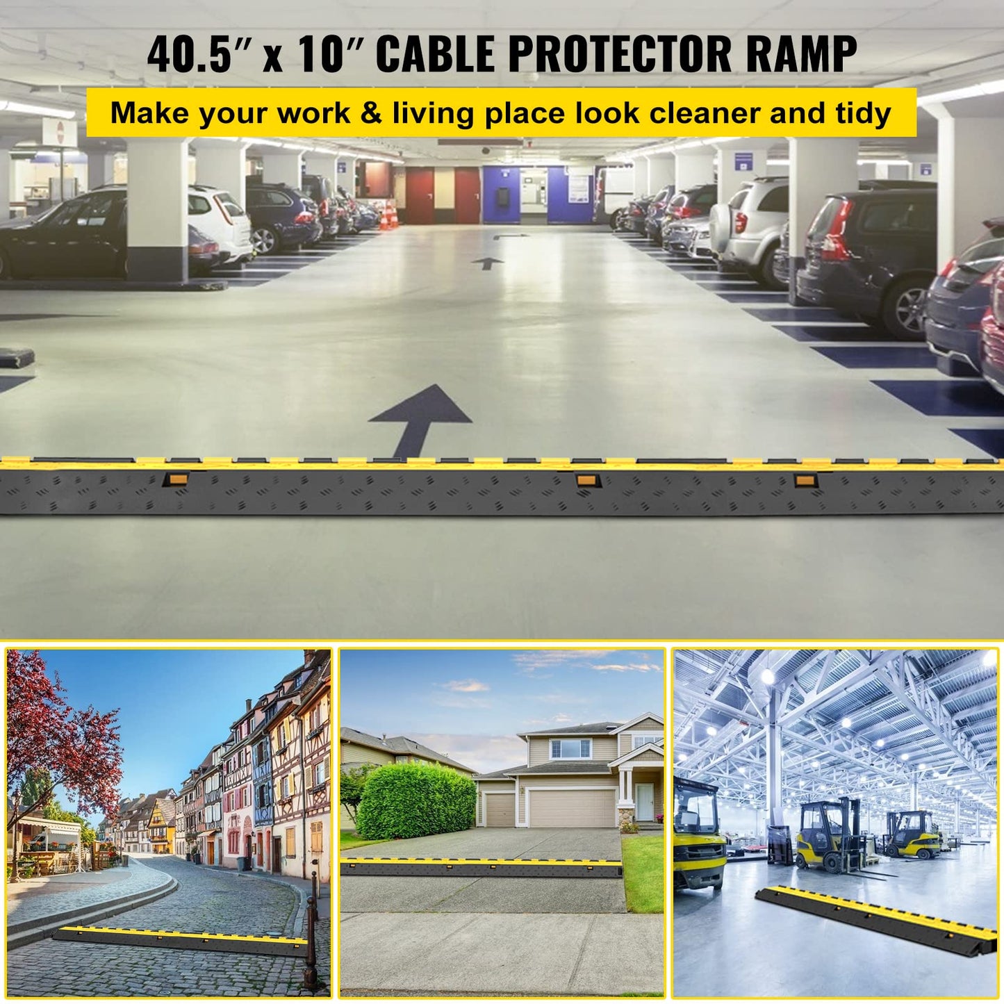 Happybuy 5 Pack Rubber Cable Protector Ramp 2 Channel Heavy Duty 66000lbs Load Capacity Cable Wire Cord Cover Ramp Speed Bump Driveway Hose Cable Ramp