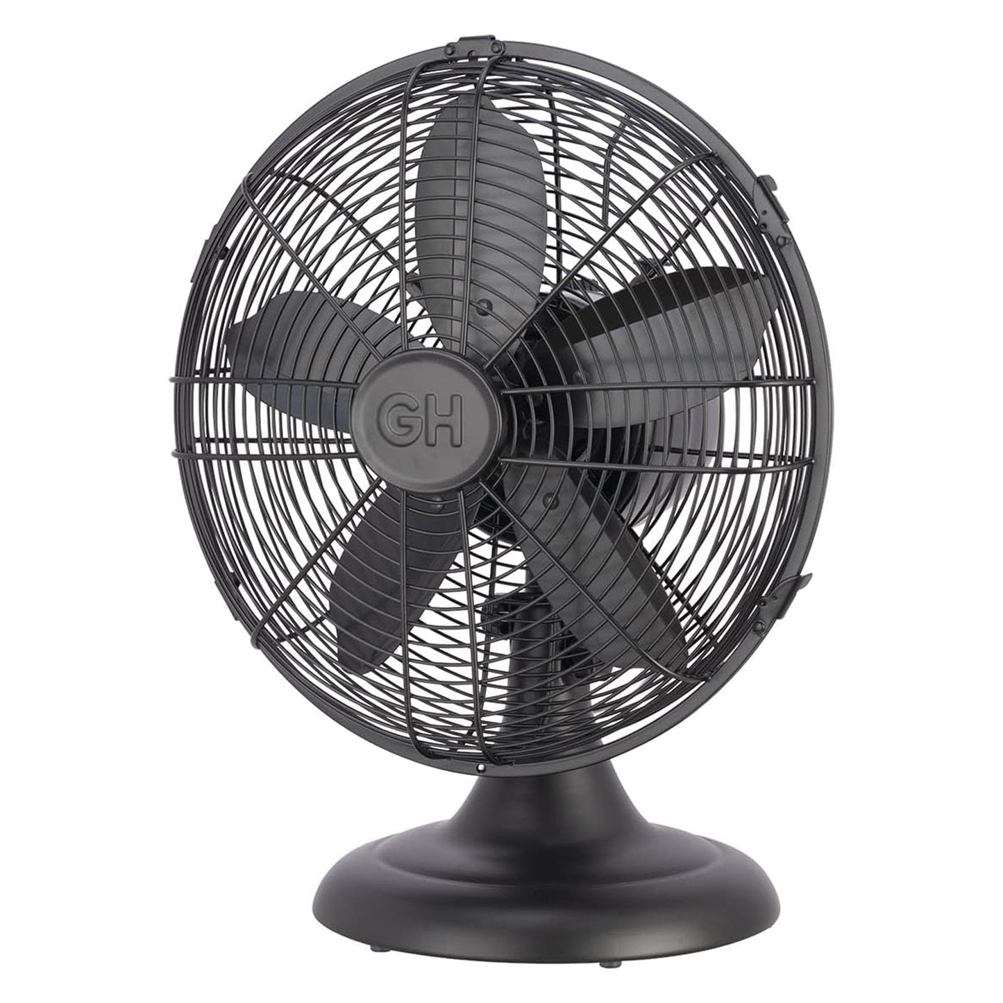 Good Housekeeping 92603 All-Metal 12" Retro Desk Office Table Fan with Wide Oscillation, 3-Speed Settings & Carrying Handle, Matte Black