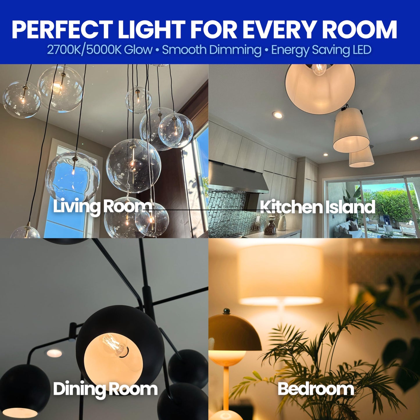 LafoHome EcoBright 4 Pack Dimmable A19 LED Filament Bulb 10W 100W Equivalent 1100 Lumens Warm White 2700K E26 Base CRI90 Clear Glass Flicker Free
