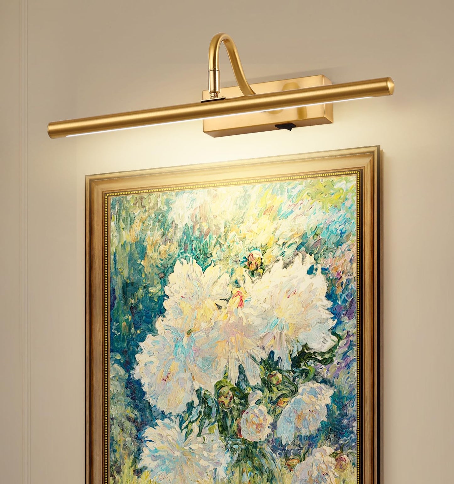 MKBNG Picture Light for Wall, 5000mAh Rechargeable Wireless Remote Lights, Dimmable Gold LED Art Painting Light with 3 Color Temps, Display