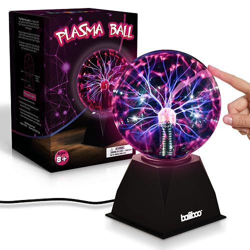 BALIBOO 6" Plasma Ball Light - Touch & Sound Sensitive Activated Lightning Globe - 12V Power Adapter Plug Plasma Globe Lamp - Interactive Science