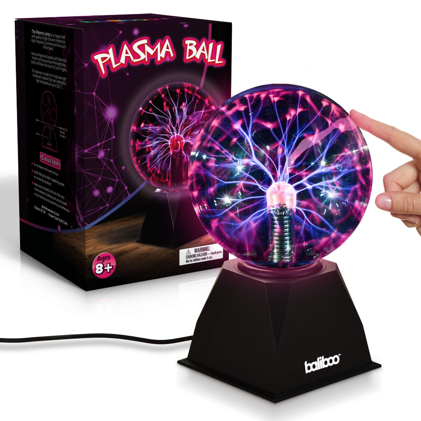 BALIBOO 6" Plasma Ball Light - Touch & Sound Sensitive Activated Lightning Globe - 12V Power Adapter Plug Plasma Globe Lamp - Interactive Science