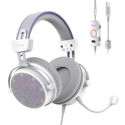 FIFINE Open Back Gaming Headset with 7.1 Surround Sound - Dual Wired USB/3.5mm Connection - USB Control Box - Detachable Mic, Over Ear Headphone