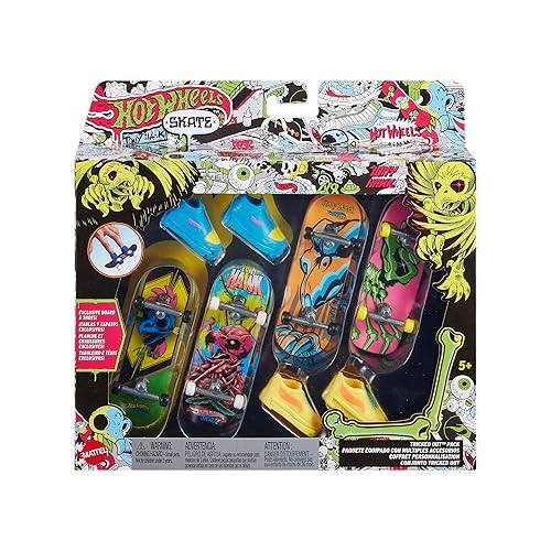 Hot Wheels Skate Neon Bones Tony Hawk-Themed Fingerboard and Shoes, Finger Skateboard and Removable Skate Shoes Designed in Collaboration with Tony…