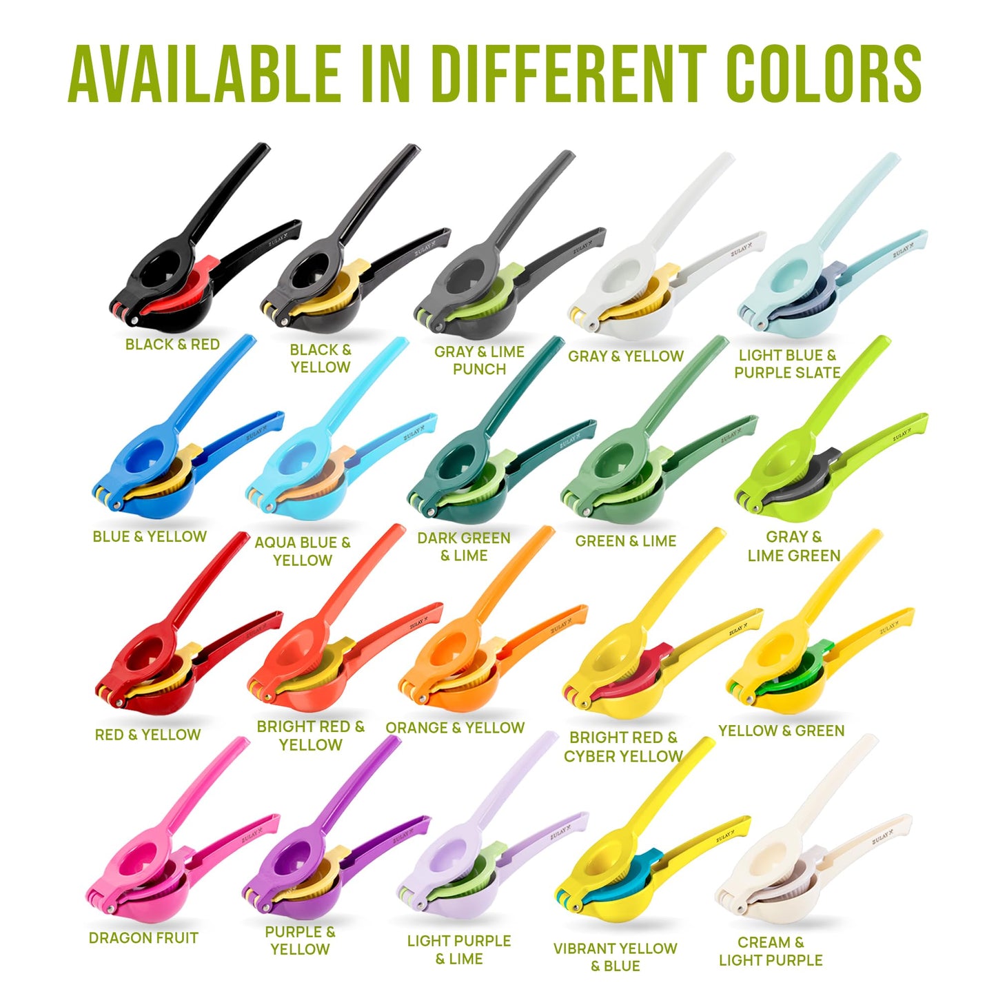 Zulay Kitchen 2-in-1 Lemon Squeezer – Heavy-Duty Hand Juicer for Max Extraction, Easy-Clean Manual Citrus Press, Yellow/Green