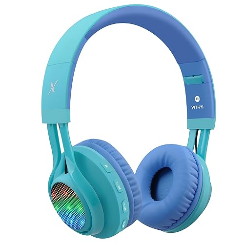 Riwbox WT-7S Kids Bluetooth Headphones, LED Light Up Wireless Foldable Stereo Headset with Microphone and Volume Control for PC/Tablet/TV/Travel…