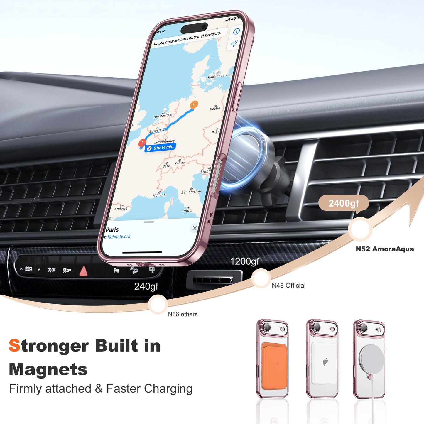 AmoraAqua Compatible with iPhone 17 Air Case with 360° Magnetic Ring Stand Compatible with Mag-Safe Camera Lens Protector Plating Clear Phone Case