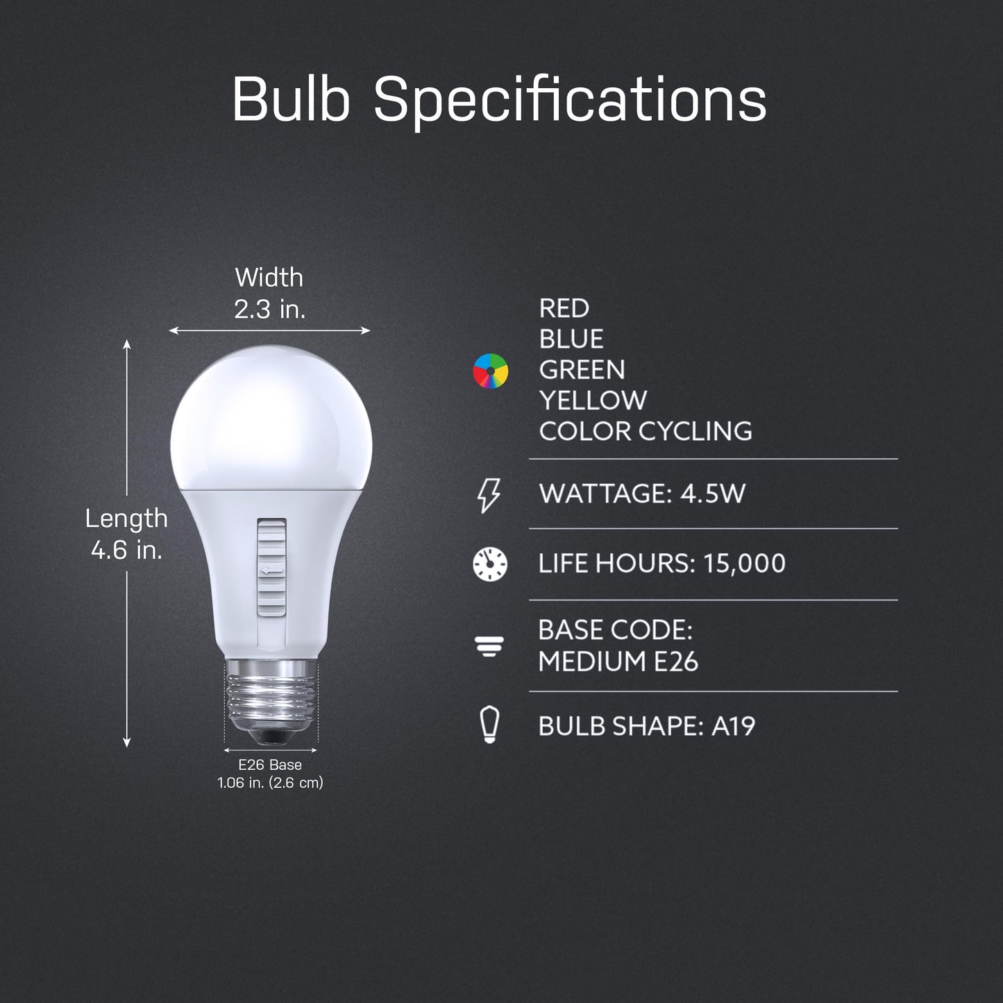 Feit Electric A19 LED Party Light Bulb, RGB Color Changing, E26 Base