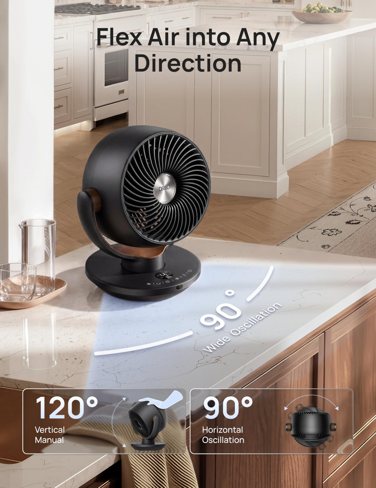 DREO Fan for Bedroom, Desk Air Circulator Fan with Remote, 11 Inch Table Fans for Whole Room, 65ft Powerful Airflow, 120° Vertical Manual +90°