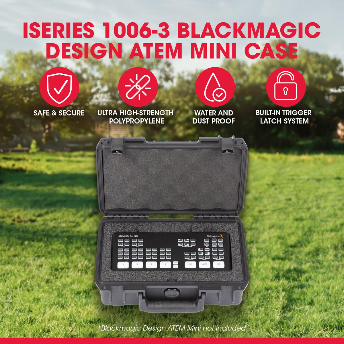 SKB iSeries Media Equipment Case for Design ATEM Mini Switcher, Secure Hard Exterior Foam Audio Visual Storage Box System, 3i-10063ATM, Black