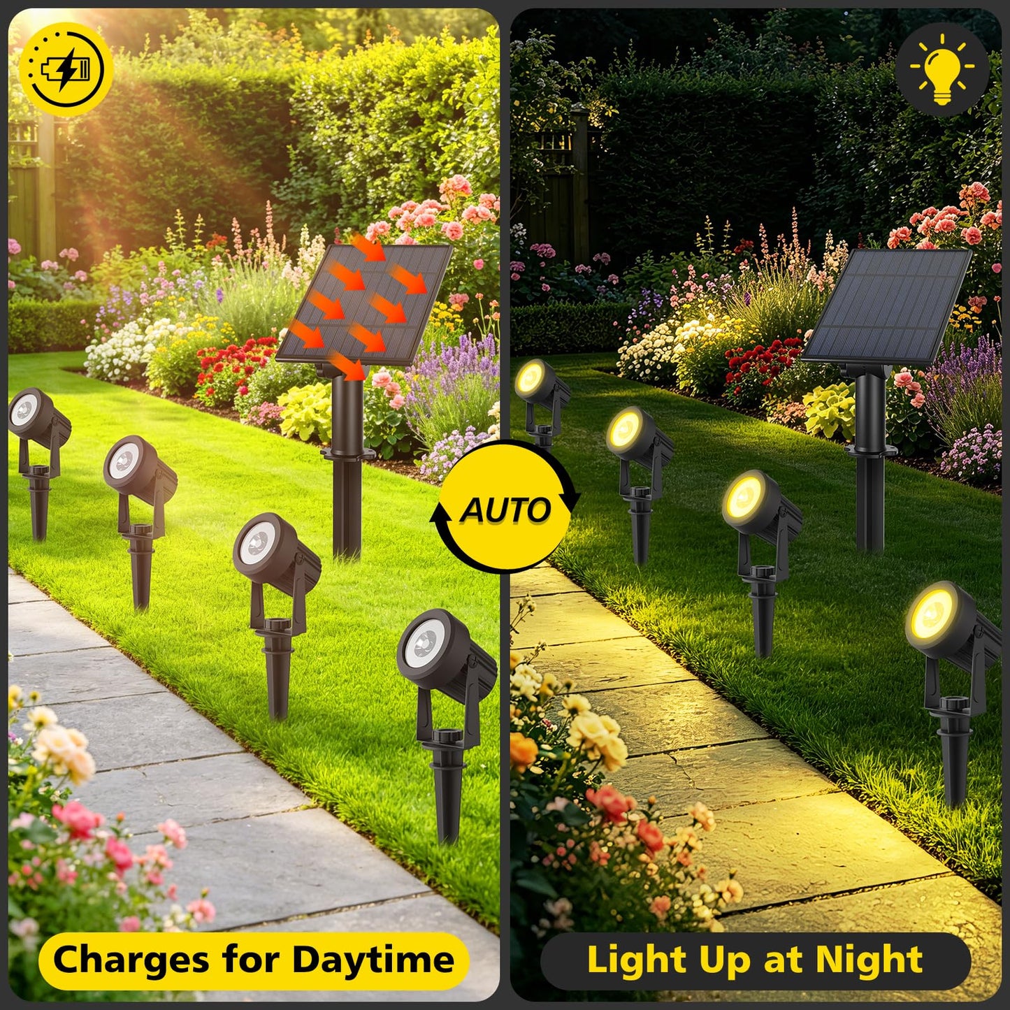T-SUN Solar Spotlights, 4-in-1 Solar Landscape Spot Lights Outdoor Waterproof Auto ON/Off 5W Separate Solar Panel LED Lights, Solar Lights for Garden