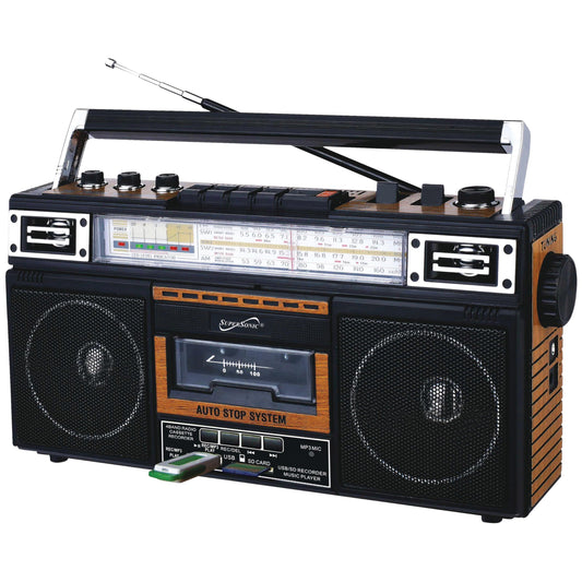 Supersonic SC-3201BT 4 Band Radio & Cassette Player Boombox, Bluetooth Speaker, AM/FM/SW Radio with MP3 Playback, USB & SD Card, 3 Band EQ