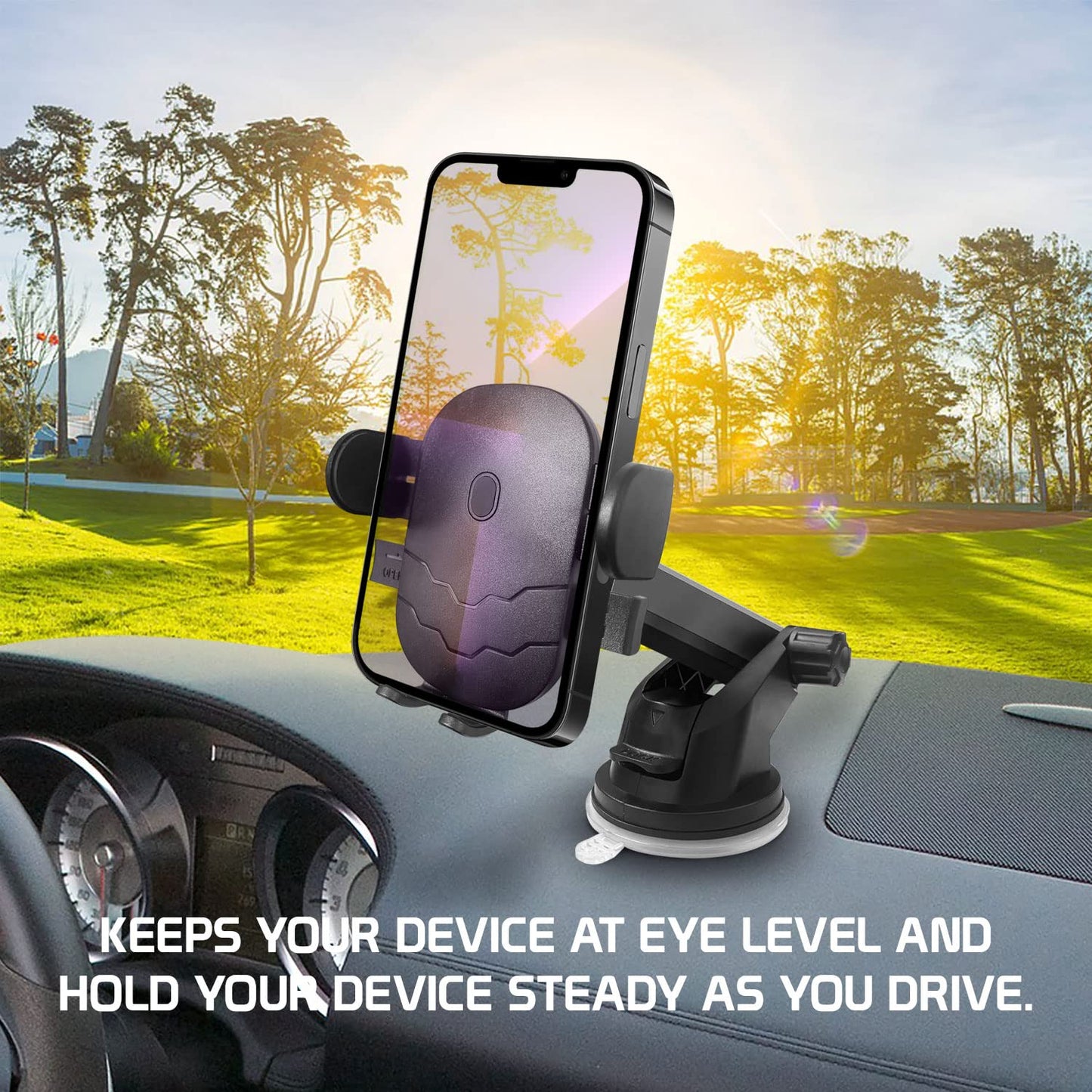 Cellet Dashboard Phone Mount, Reusable Suction Cup Phone Holder with 360 Degree Rotation and Extendable 270 Degree Arm