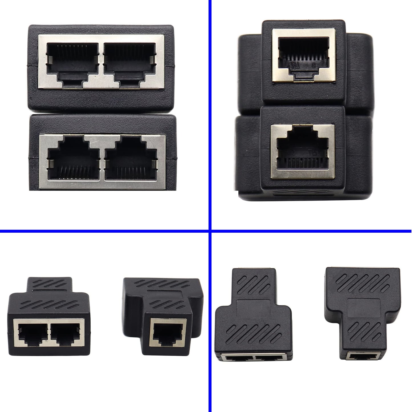 ZUYOOK Ethernet Cable RJ45 Splitter Adapter 1 to 2 Double Contact Modular Plug Connect(Can't Run Both at The Same TIME) LAN Network Internet Splitter
