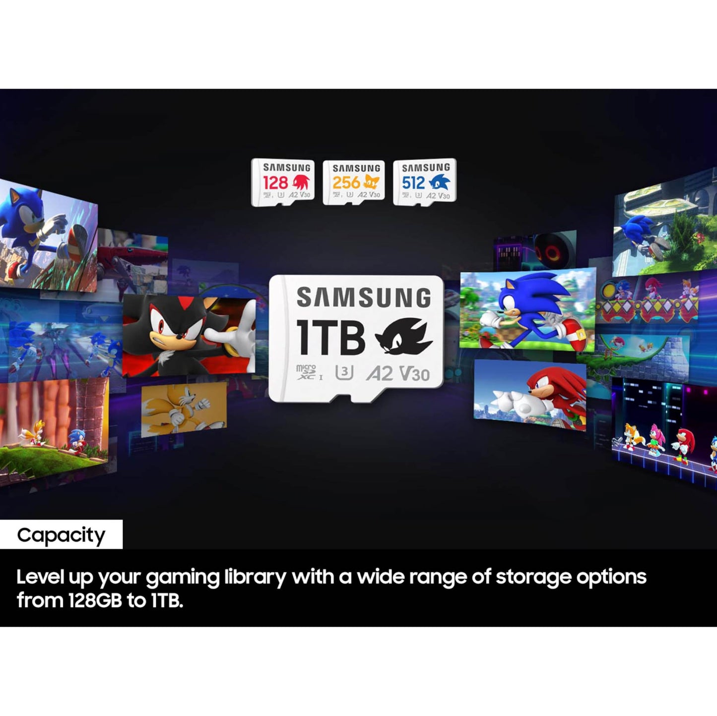 Samsung PRO Plus Sonic The Hedgehog + Adapter, 128GB microSDXC, Up-to 180MB/s, Full HD & 4K UHD, UHS-I, C10, U3, V30, A2, for Nintendo-Switch, Steam