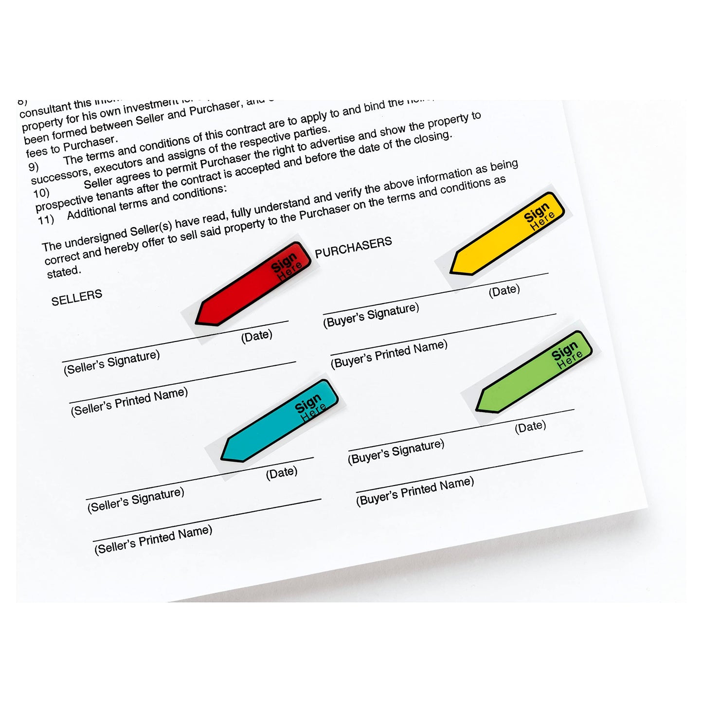 Post-it Message Flags, Sign Here, .47 x 1.7 in, Assorted Colors, 4 Pack