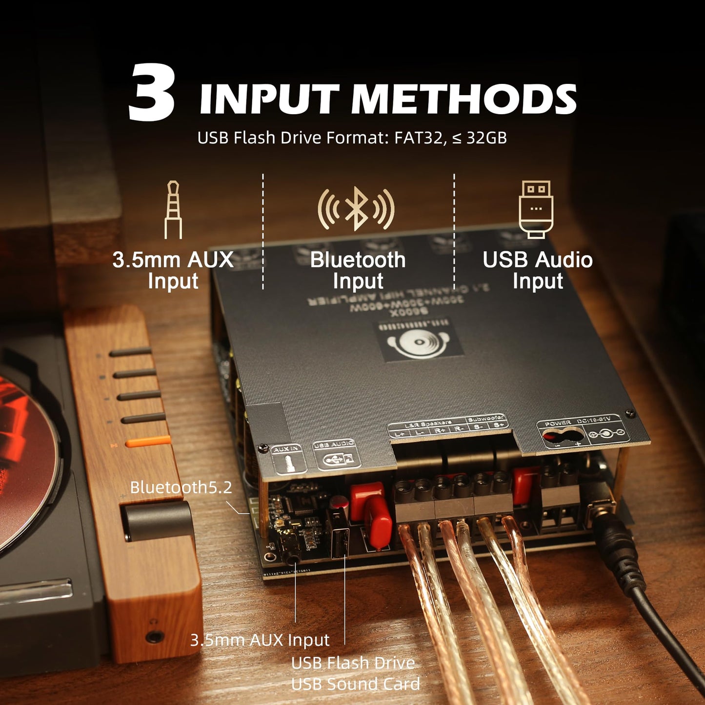 S600X 2.1 Channel Bluetooth Amplifier Board, 300W+300W+600W High Power, TPA3255 Chip, Independent Subwoofer Control, Full-Range Output for Home Audio