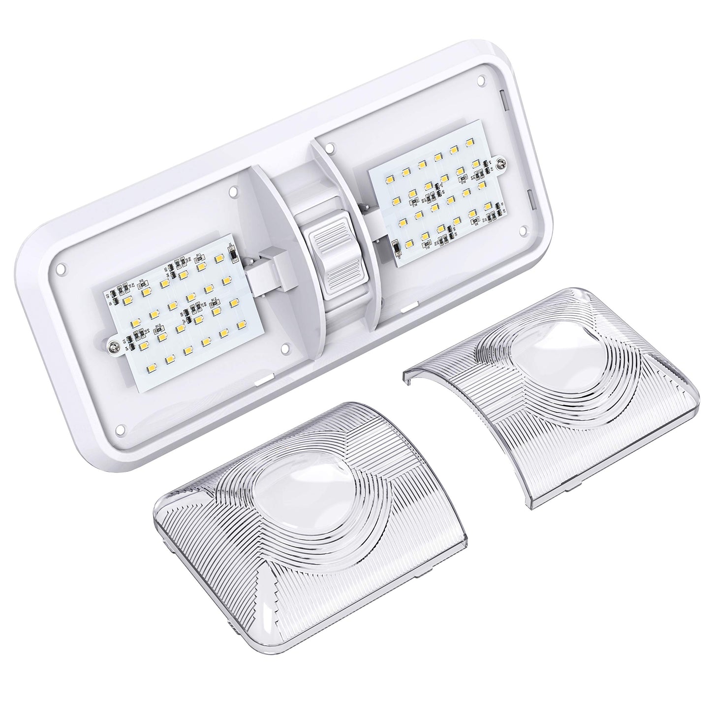 Leisure LED 2 Pack RV LED Ceiling Double Dome Light Fixture with ON/Off Switch Interior Lighting for Car/RV/Trailer/Camper/Boat DC 11-18V Natural