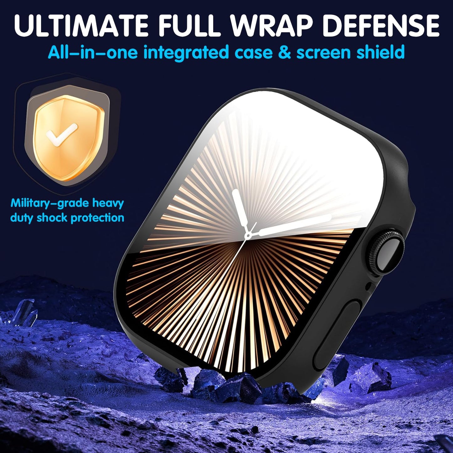 AIDOWU 3 Pieces Hard PC 360° Case Compatible with Apple Watch Series 9/8/7 45 mm Tempered Glass Screen Protector Anti-Scratch, Sensitive Touch