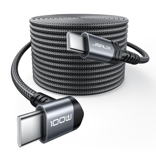JSAUX USB C to USB C Cable 10FT, 100W Right Angle Fast Charging Cord for iPhone Air/iPhone 17/iPhone 17 Pro Max, Nintendo Switch 2, Steam Deck, ROG