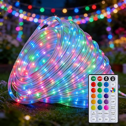 HAHOME 99ft Green Rope Lights for Outside, 300 LED String Lights Outdoor Waterproof Plug in with Remote Control, 18 Colors Changing Party Lights