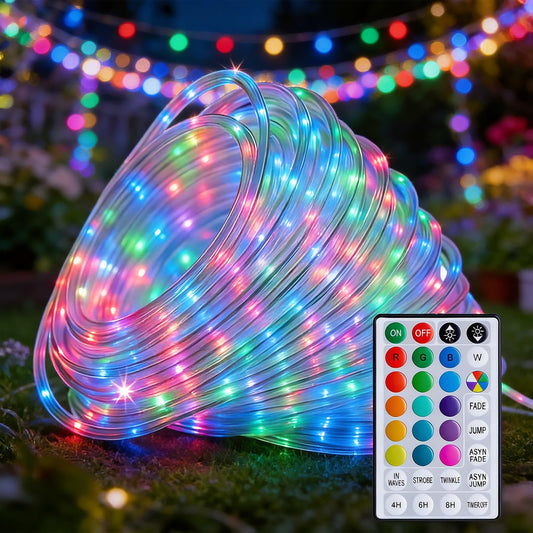 HAHOME 99ft Green Rope Lights for Outside, 300 LED String Lights Outdoor Waterproof Plug in with Remote Control, 18 Colors Changing Party Lights