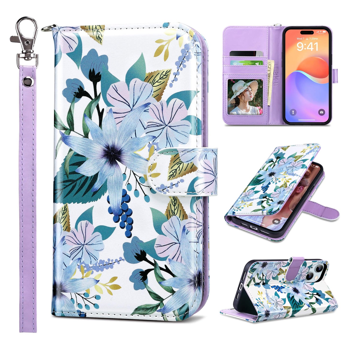 ULAK Compatible with iPhone 15 Plus Wallet Case, Blossom