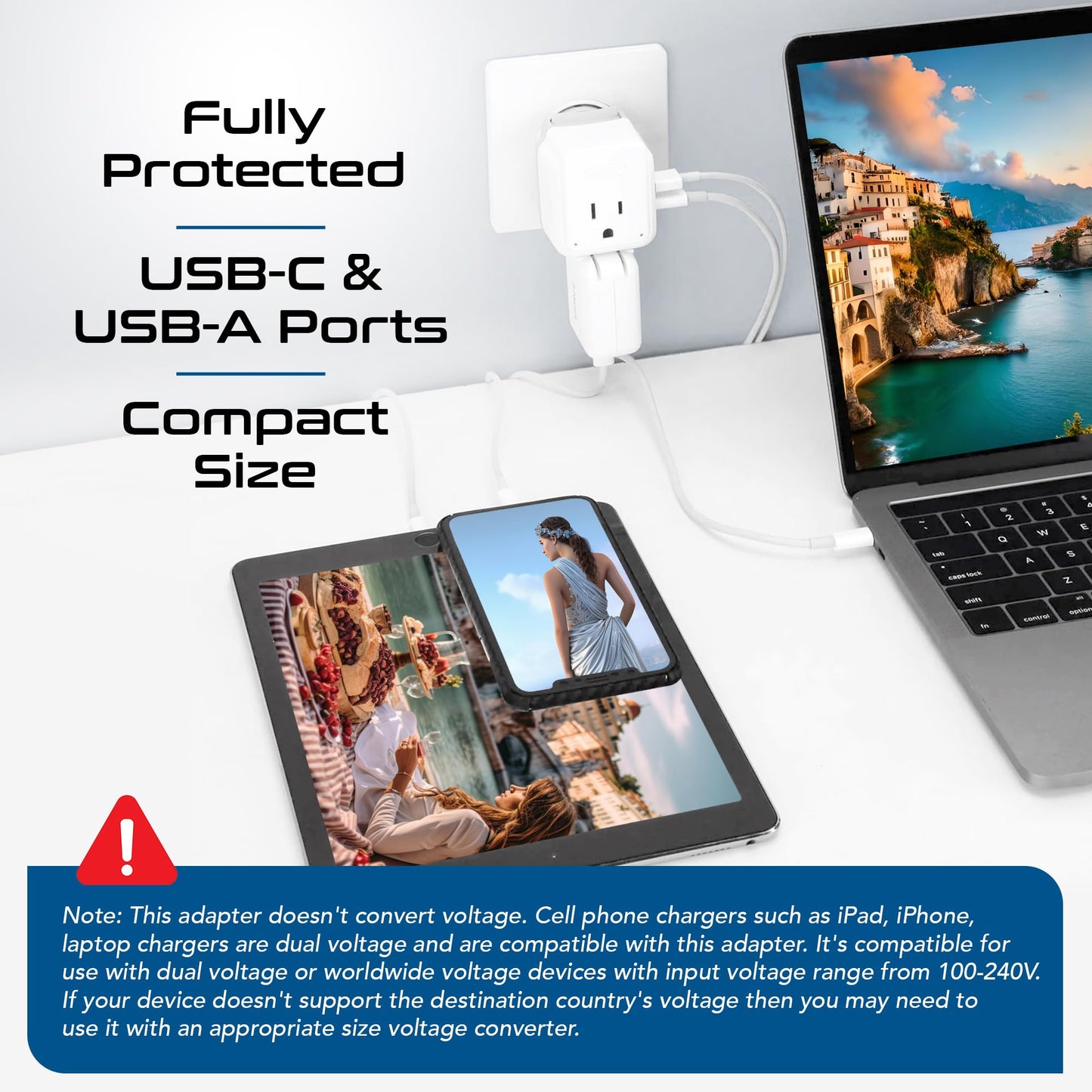 Ceptics Europe Plug Adapter, 20W PD & QC, Safe Dual USB & USB-C 3.1A - 2 USA Outlet - Compact & Powerful - Use Euro, Greece, Italy, Switzerland…