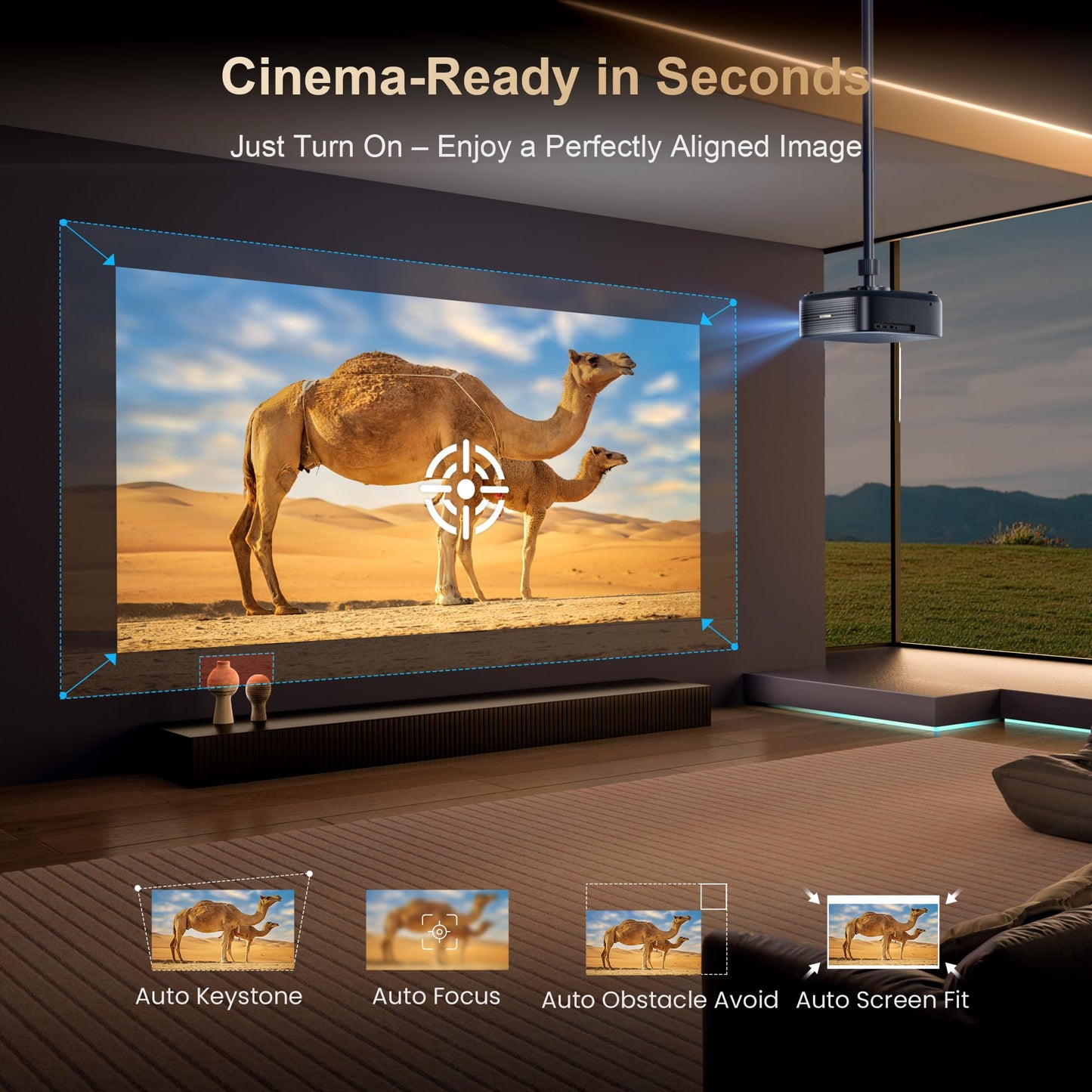 Alvar Smart Projector 2026 Upgraded, 2000 ANSI, 4K Supported, Built in NetfIix App, DoIby Audio & 50W Speakers, Auto Focus, WiFi 6, Bluetooth 5.3