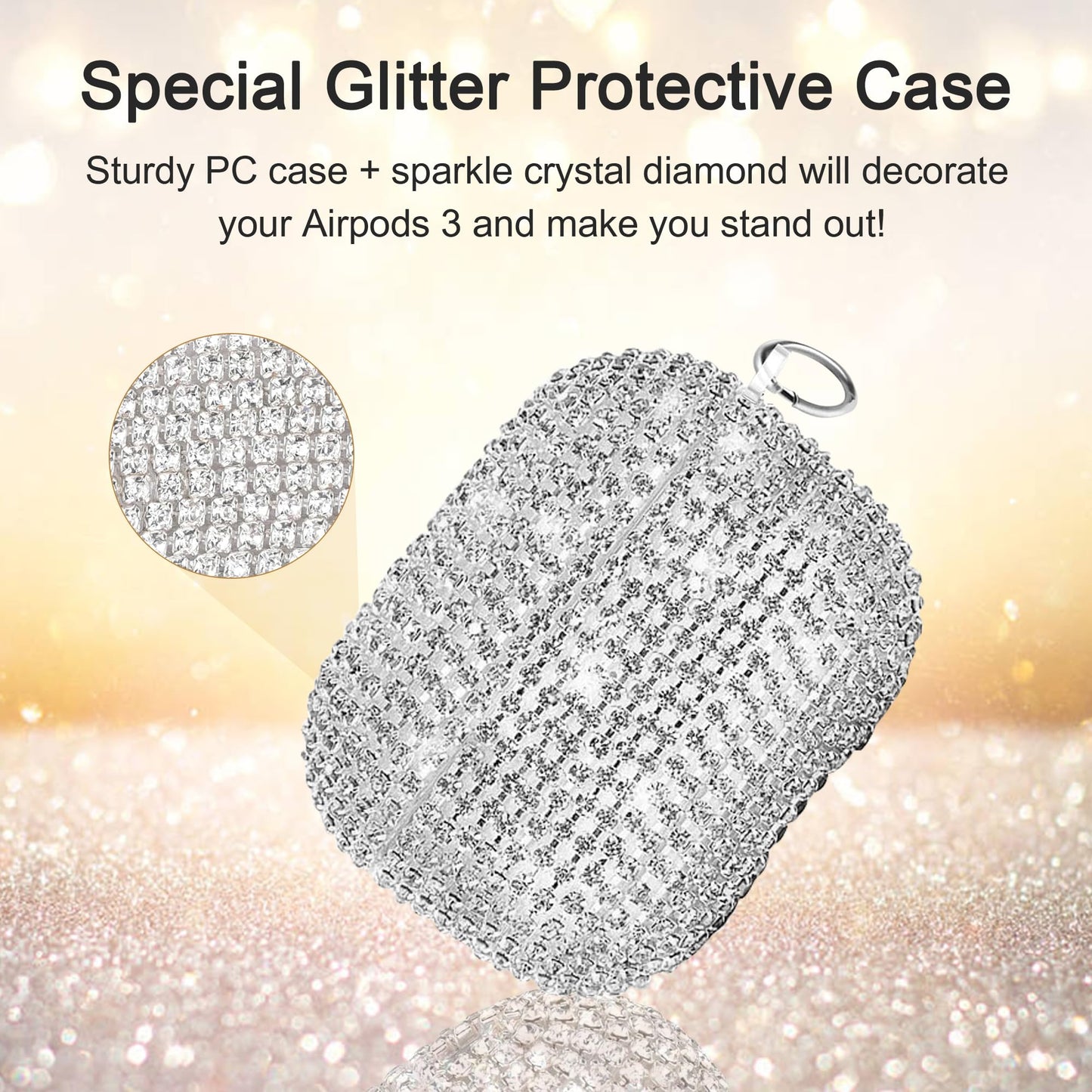 Bling Case Compatible with AirPods 3rd Generation (2021), Sparkling Diamond Case for AirPods 3 Case Bling Rhinestones for Women, Shockproof Protective
