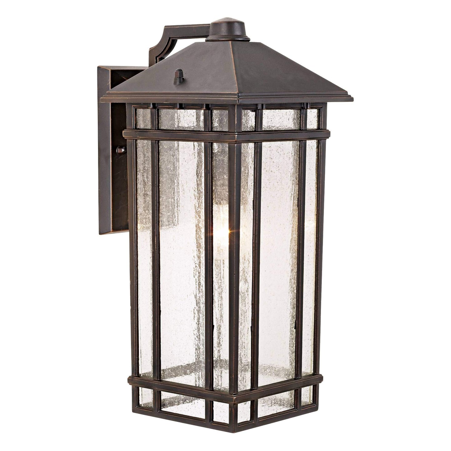 Kathy Ireland Sierra Craftsman Art Deco Outdoor Wall Light Fixture Rubbed Bronze Brown Steel 16 1/2" Seedy Glass Panels for Exterior House Porch Patio