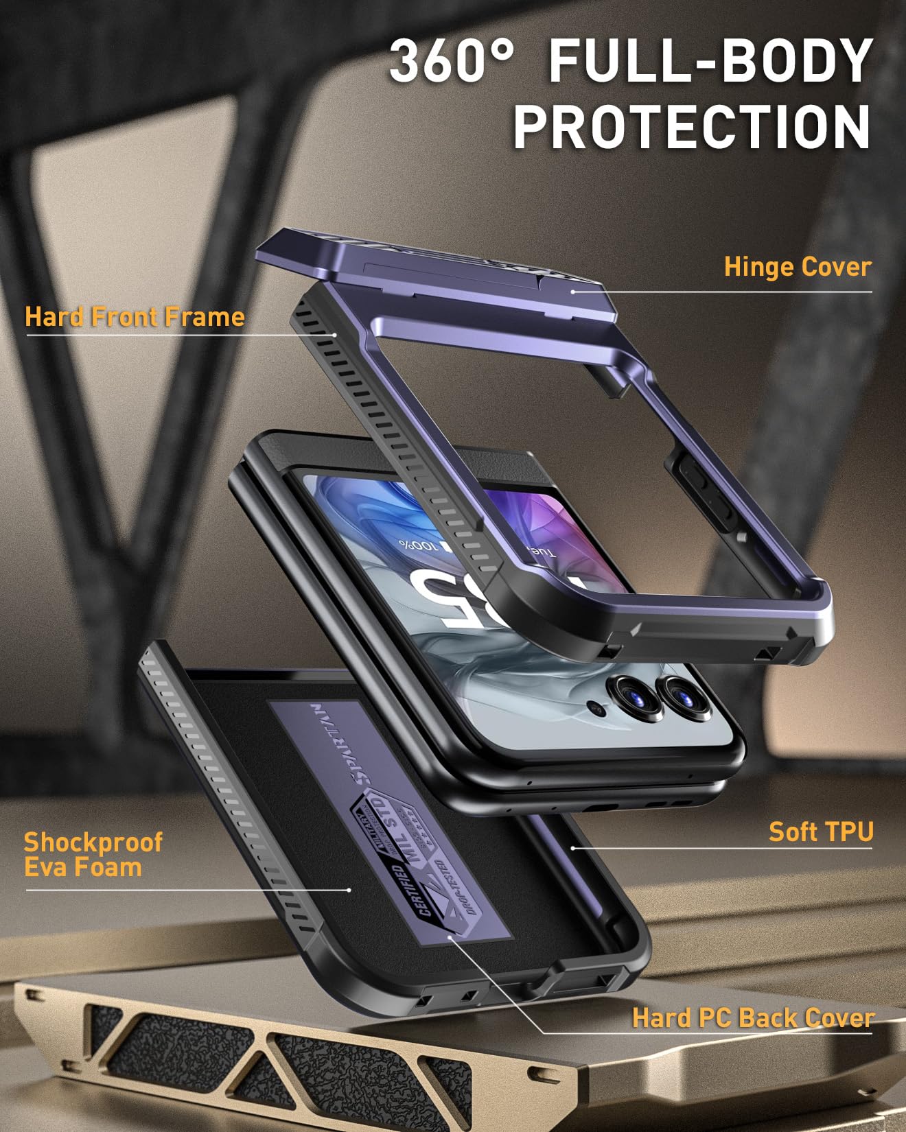 Poetic Spartan Case for Motorola Moto Razr 2024,[Kickstand][Hinge Protection][20FT Mil-Grade Drop Tested], Full-Body Rugged Shockproof Protective