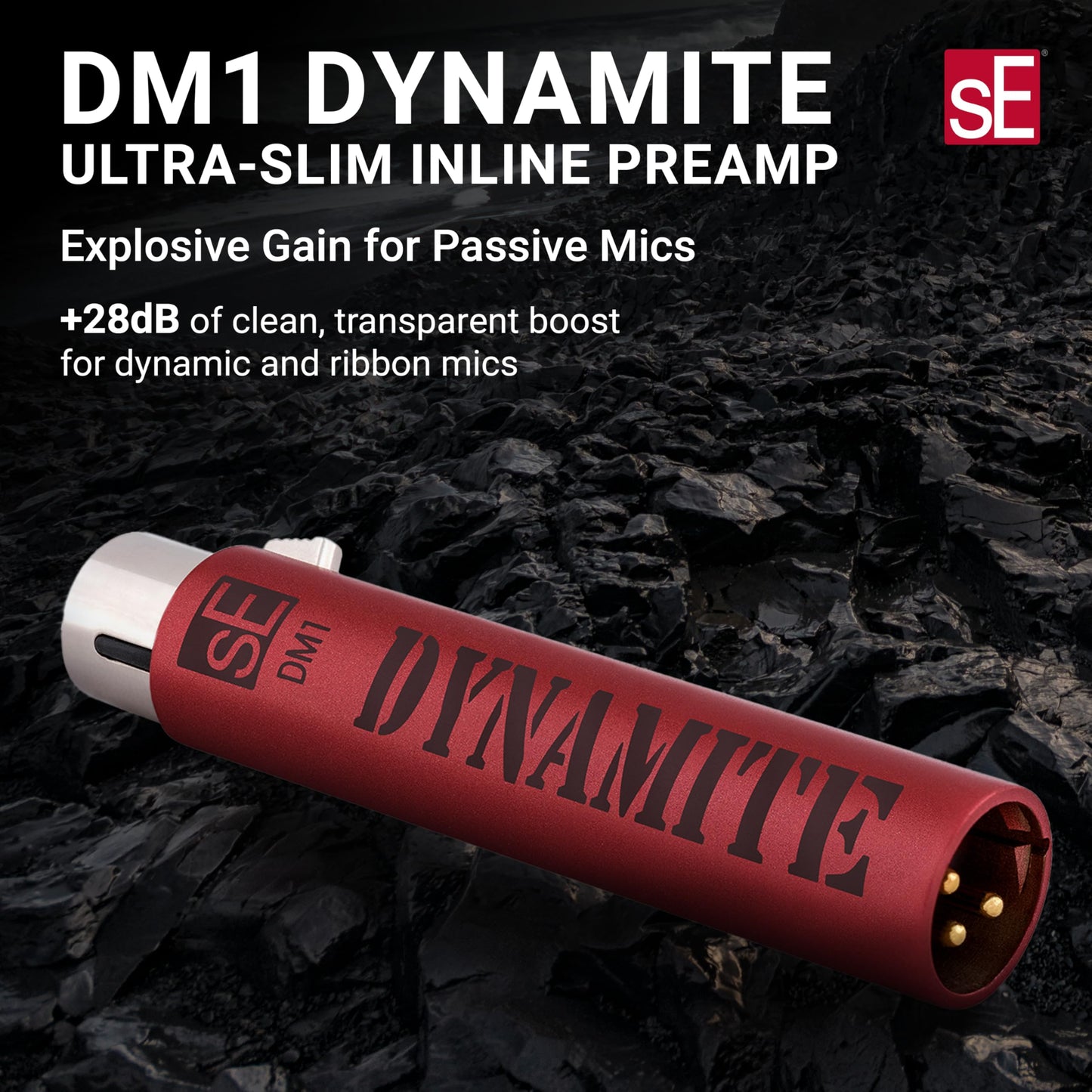 sE Electronics DM1 Dynamite Ultra-Slim Inline Microphone Preamp for Ribbon & Dynamic Microphones - Mic Preamp with +28dB Gain for Clean, Natural Sound