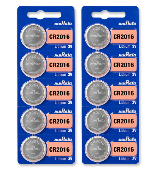 Murata CR2016 Battery DL2016 ECR2016 3V Lithium Coin Cell (10 Batteries)