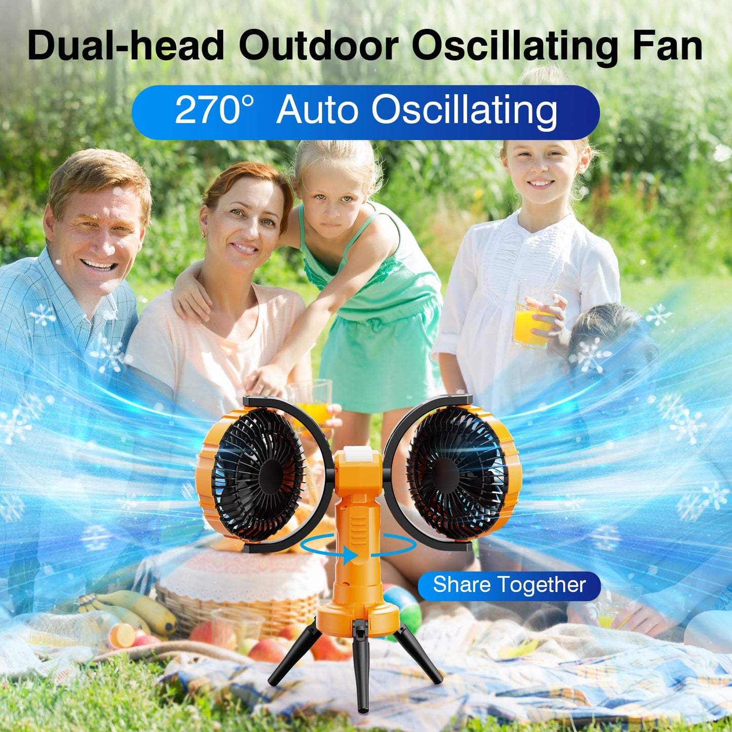 Nauttxon Oscillating Outdoor Camping Fan With Light Hanging Hook