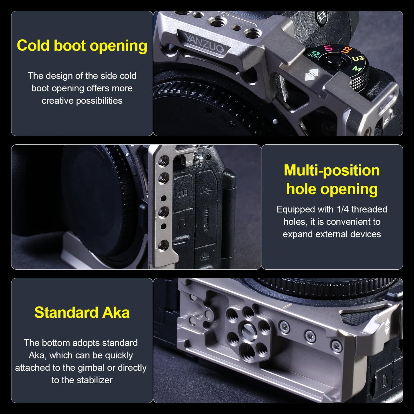 YANZUO Full Camera Cage for LUMIX G9, CNC Aluminum Rig with Arca-Swiss Base, NATO Rails & Cold Shoe for Photography, Gimbal & Video Recording