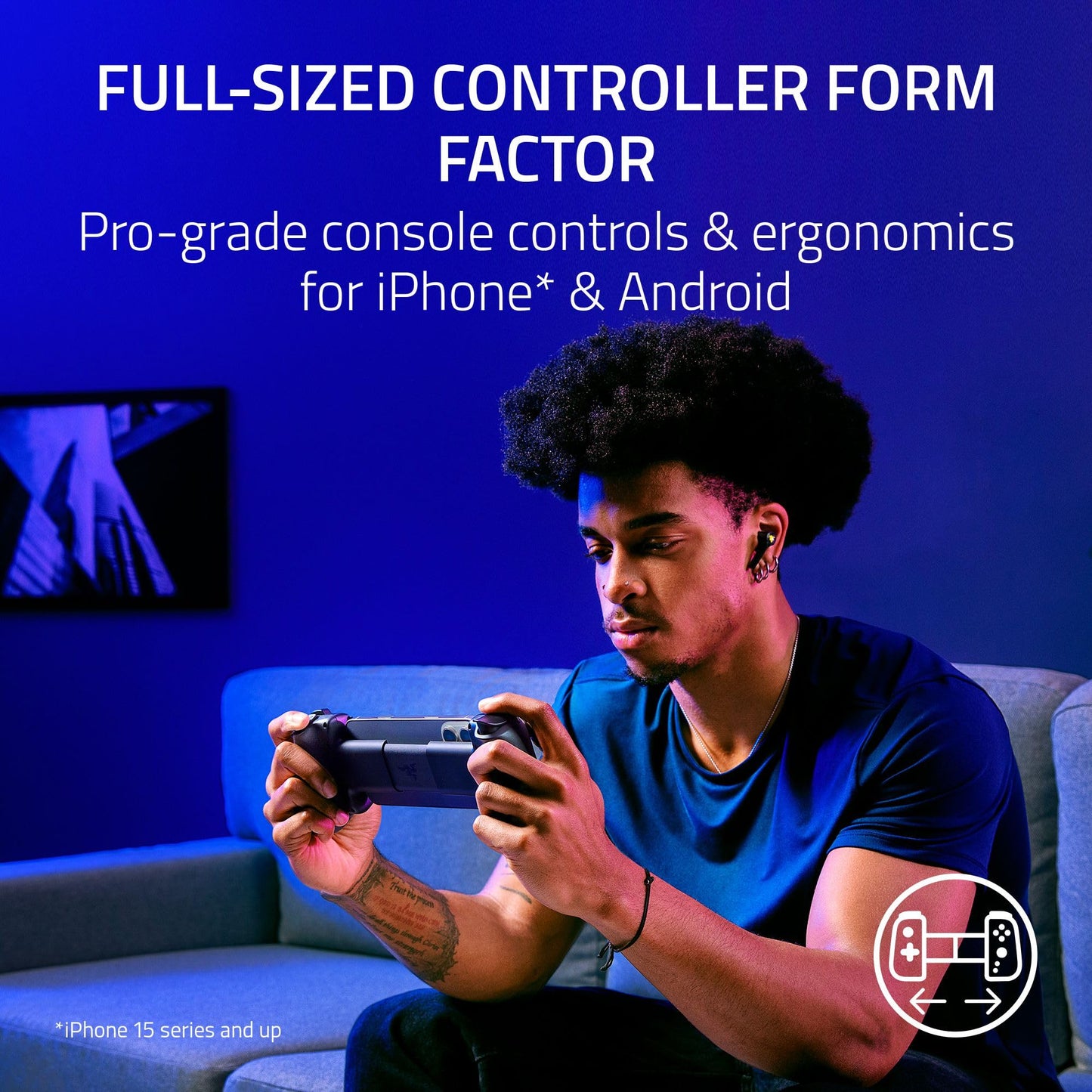 Razer Kishi V3 Gaming Controller for iPhone 15, 16, 17 Series & Android: Full Sized TMR Thumbsticks - Dual Back Buttons - Fits Most Phone Cases - PC