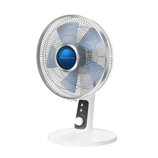 Rowenta, Desk Fan, Turbo Silence Table Fan, 12 Inches, Ultra Quiet Fan for Bedroom, Oscillating, Portable, 4 Speeds, Manual Turn Dial, White, Indoor