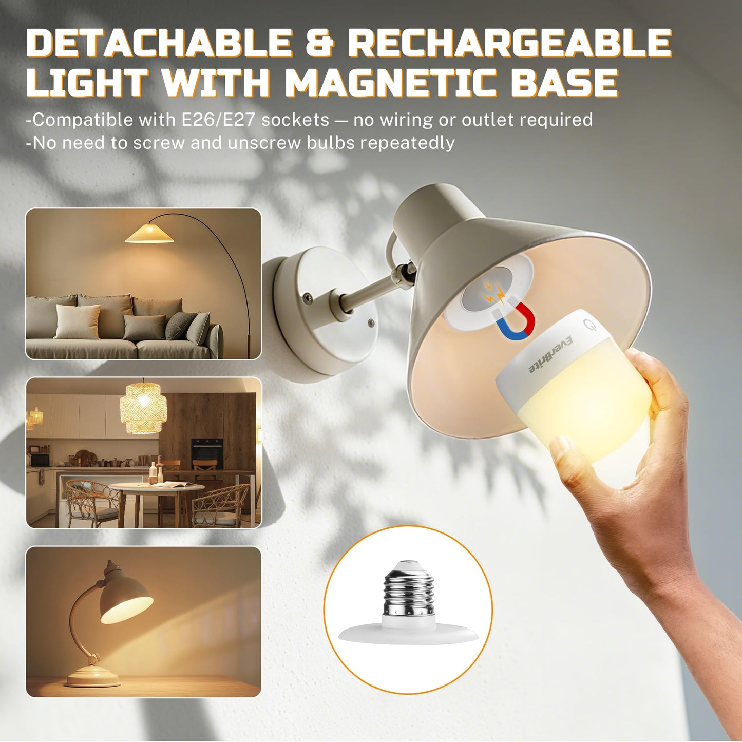 EverBrite E26 Rechargeable Light Bulbs, Remote & Touch Control, 2-Pack