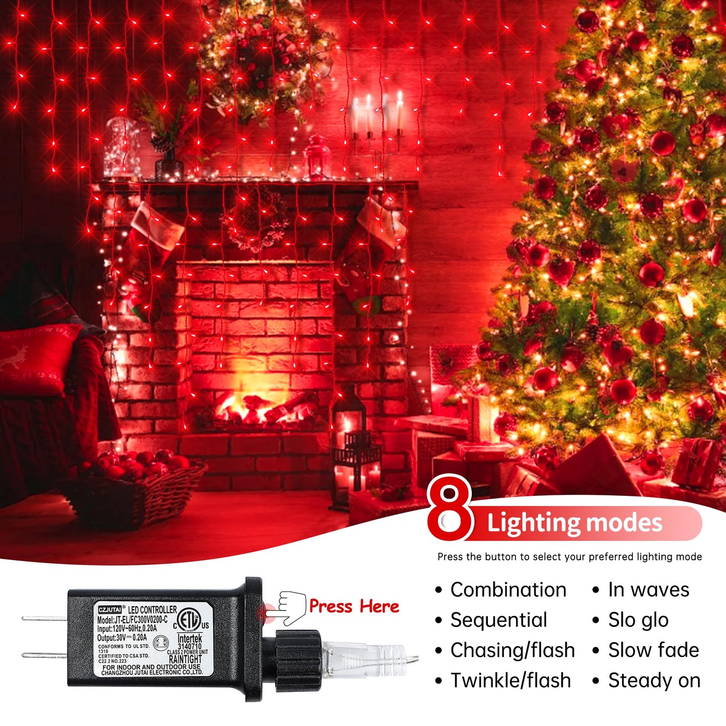 oopswow Christmas Icicle Lights Outdoor,300LED 33FT Christmas String Lights,Connectable Valentine's Day Lights with 30V Plug in for Valentine Wedding