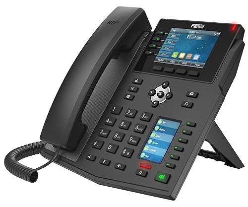 Fanvil X5U High-End VoIP Phone, 3.5-Inch Color Display, 2.4-Inch Side Color Display for DSS Keys. 16 SIP Lines, Dual-Port Gigabit Ethernet, Power