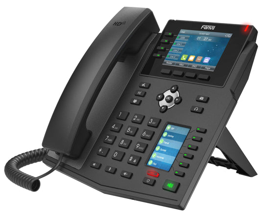 Fanvil X5U High-End VoIP Phone, 3.5-Inch Color Display, 2.4-Inch Side Color Display for DSS Keys. 16 SIP Lines, Dual-Port Gigabit Ethernet, Power