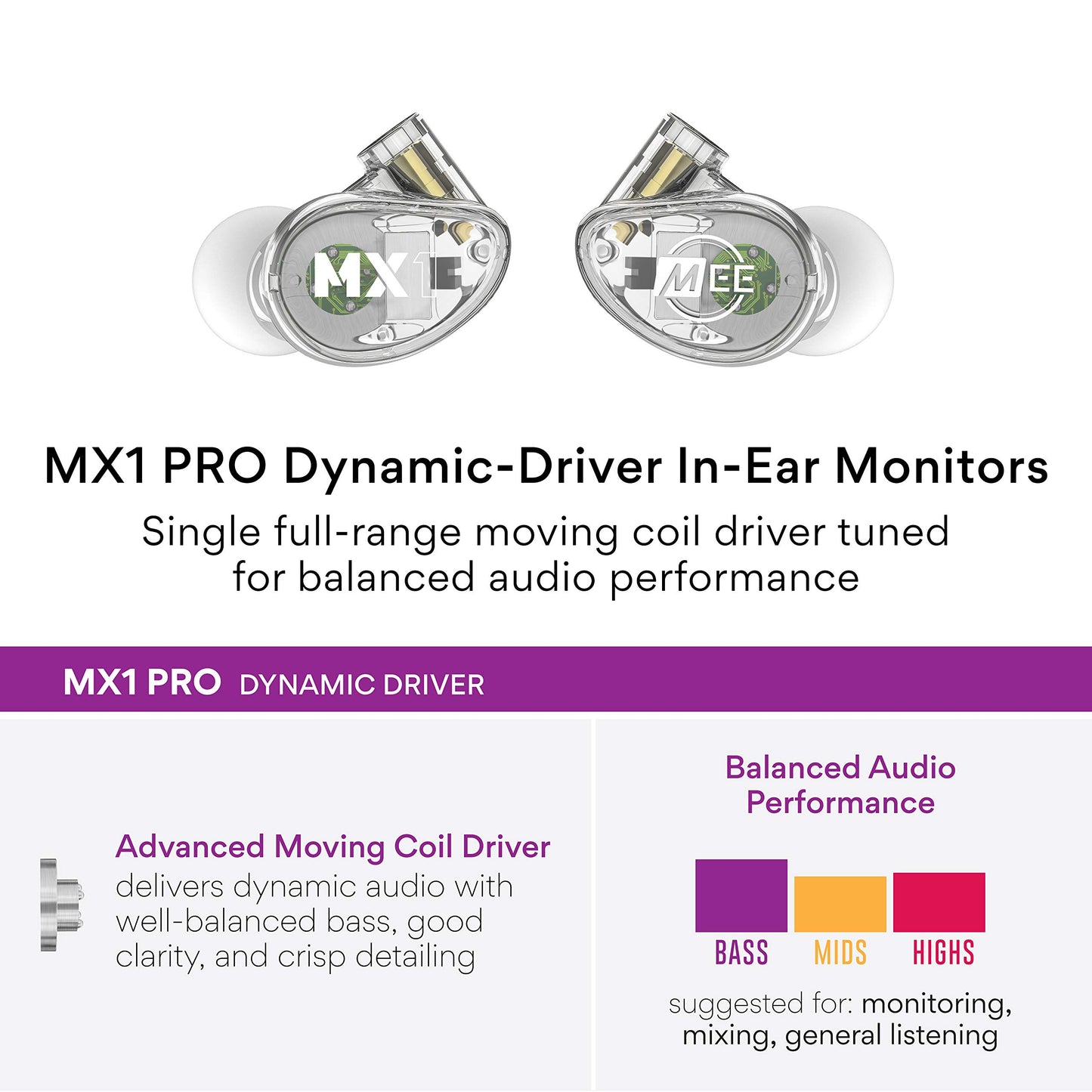 MEE audio Professional MX1 PRO Advanced Dynamic Driver Musician's in Ear Monitor Headphones with Balanced Sound, Noise Isolating Earbuds Earphones…