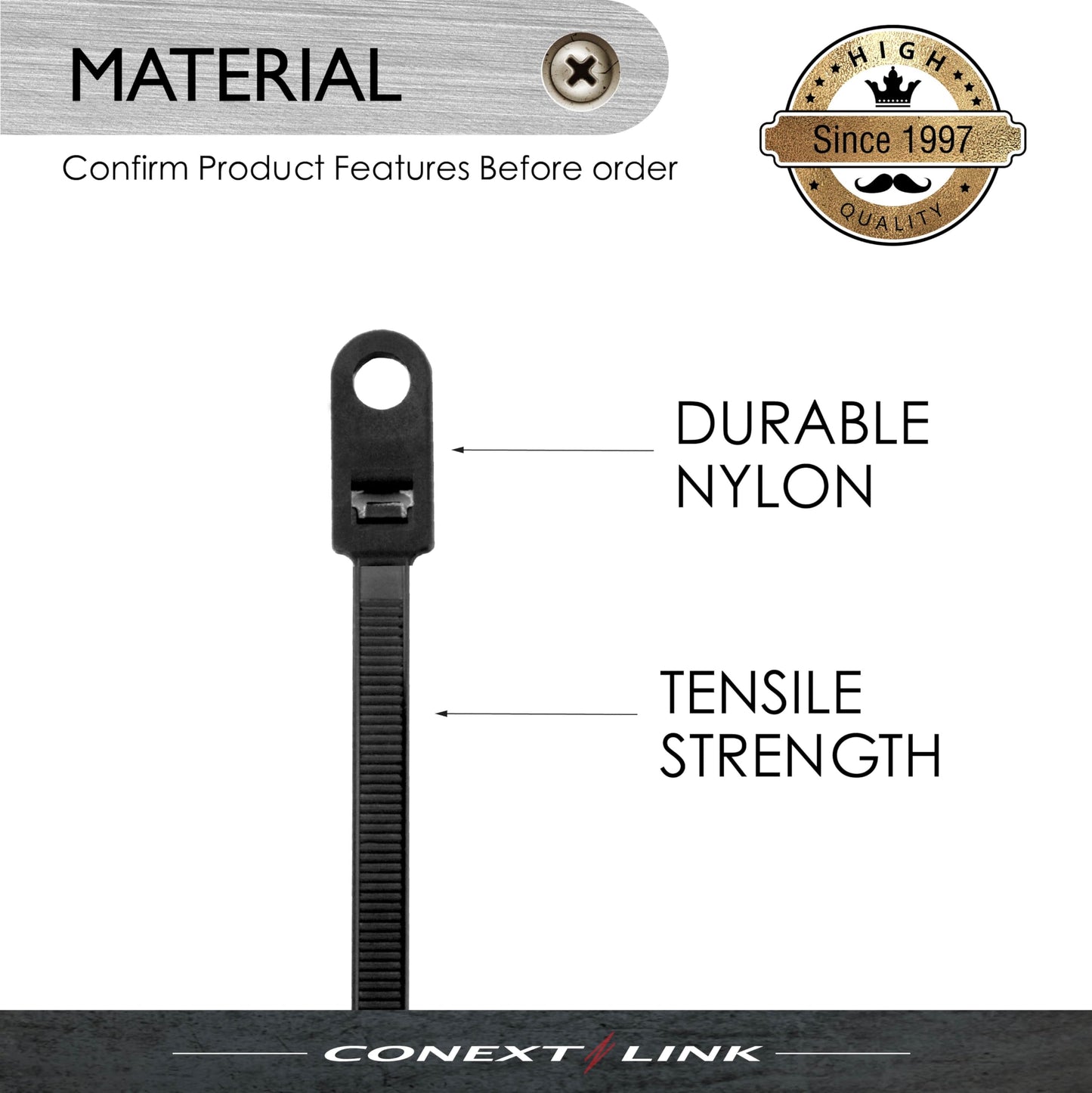 Conext Link 100 Nylon Cable Wire Zip Ties Mounting Hole Nail Screw 50 LBS 8" Inch Black