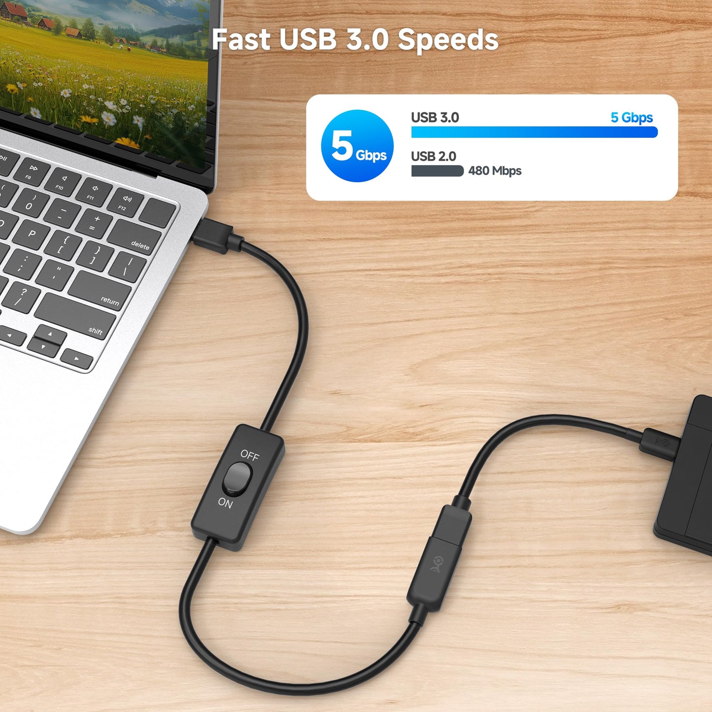 Cable Matters 5Gbps USB 3.0 Extension Cable with On Off Switch with Data 1 ft, Support Both Data and Power (USB 3.0 On Off Switch)