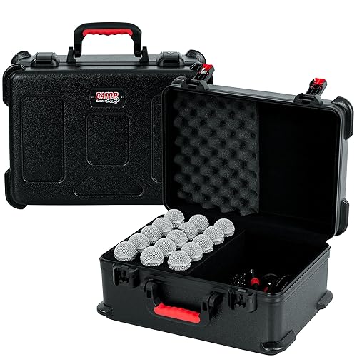 Gator Cases Molded Flight Case to Hold Up to (15) Wired Microphones with TSA Approved Locking Latch and Cable Storage; (GTSA-MIC15)