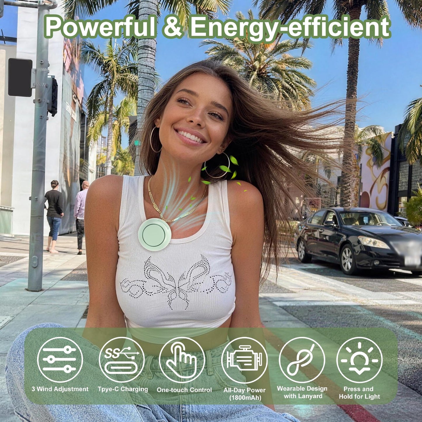 Lumoza Portable Silent Mini Bladeless Fan Clip On, 3 Speeds & Queit, Hands Free Shirt and Waist Clips Whirlwind Fans, USB Rechargeable, Night Light